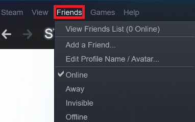 Меню на Steam Friends