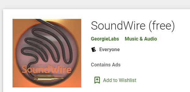 Страница на SoundWire Google Play Store