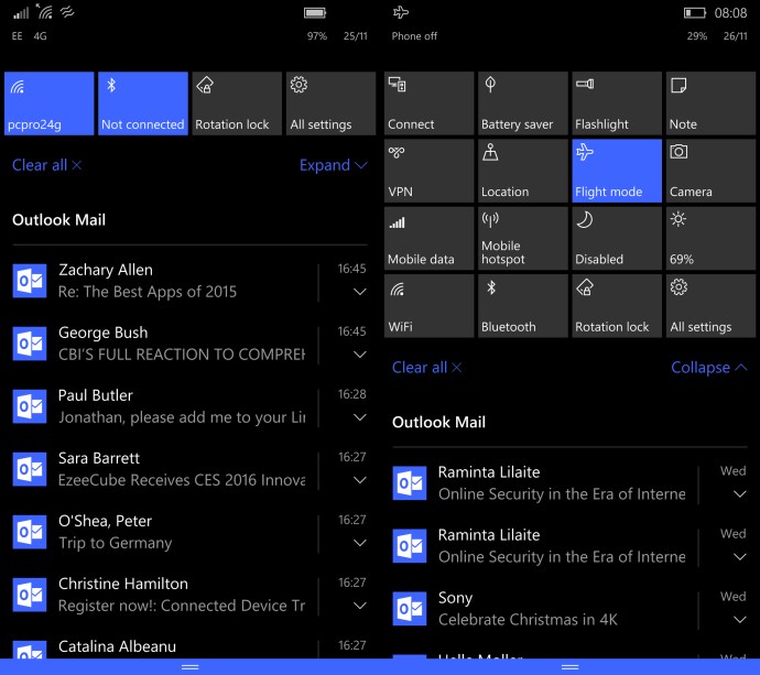 Ulasan Windows 10 Mobile: Menu pemberitahuan