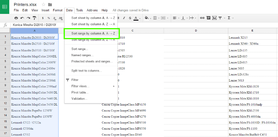 Как да подредите по азбучен ред данните чрез сортиране в Google Таблици