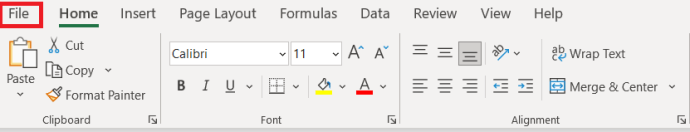 Горно меню на Excel 2