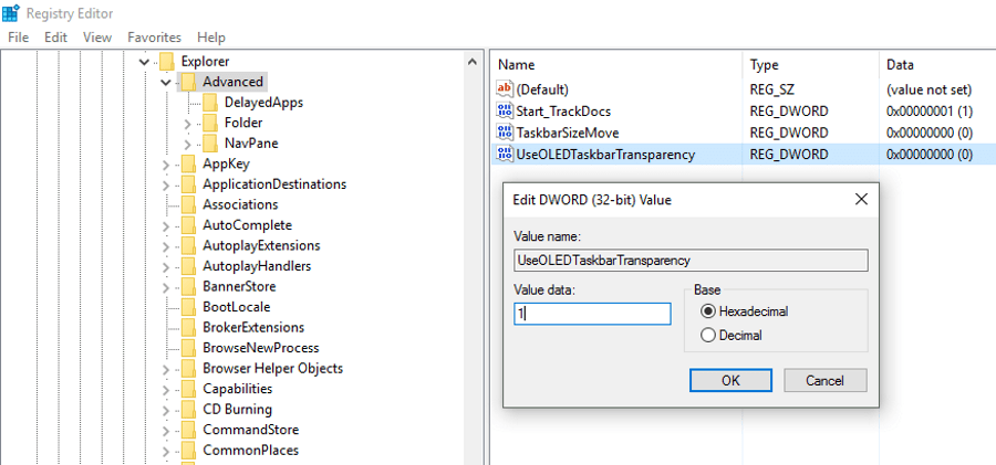 Как да конфигурирате прозрачна лента на задачите в Windows 10