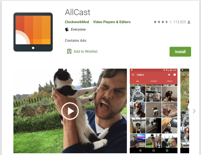 Pagina AllCast Google Play Store.