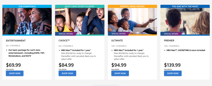 Pagina dei prezzi di AT&T TV Now