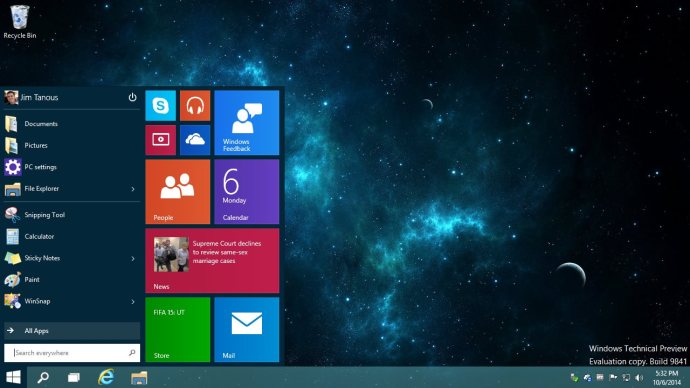เมนูเริ่มของ Windows 10