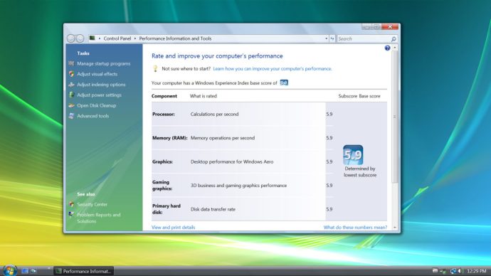 индекс на опита на Windows Vista