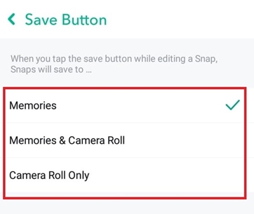 експортирайте спомени в snapchat